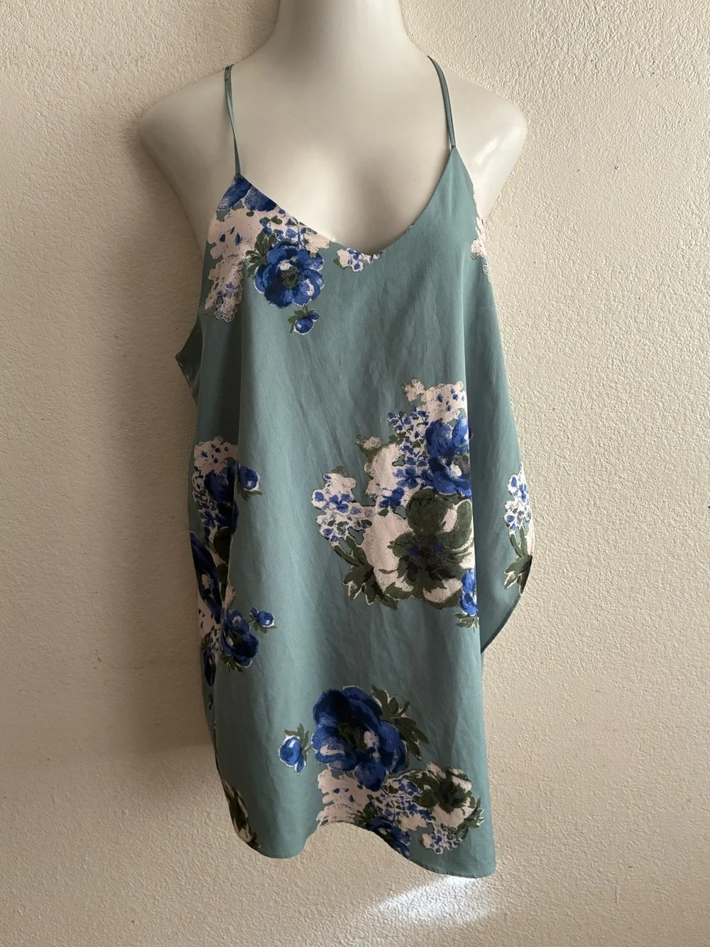 Free People Intimately Cascades Floral Chiffon Mini Slip Dress Slate Blue L